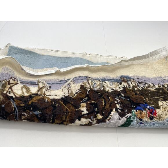 Vintage Needlepoint Clydesdale Horses Amish Winter Scene Wagon 70's Picture - Picture 12 of 12